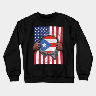 Puerto Rico Flag American Flag Ripped - Gift for Puerto Rican From Puerto Rico Crewneck Sweatshirt